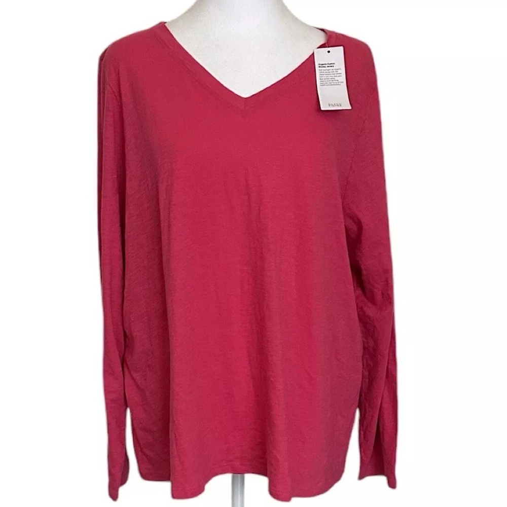 NWT Eileen Fisher Women’s Top Size XL Pink Organic Cotton Slubby Jersey V-Neck